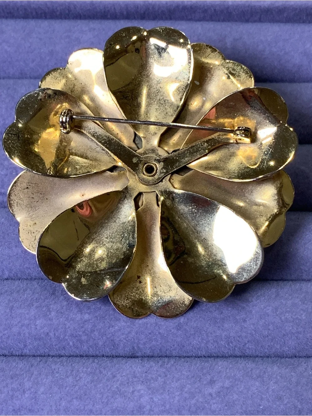 Vintage Layered Crackle Enamel Flower Brooch, Cream and Gold